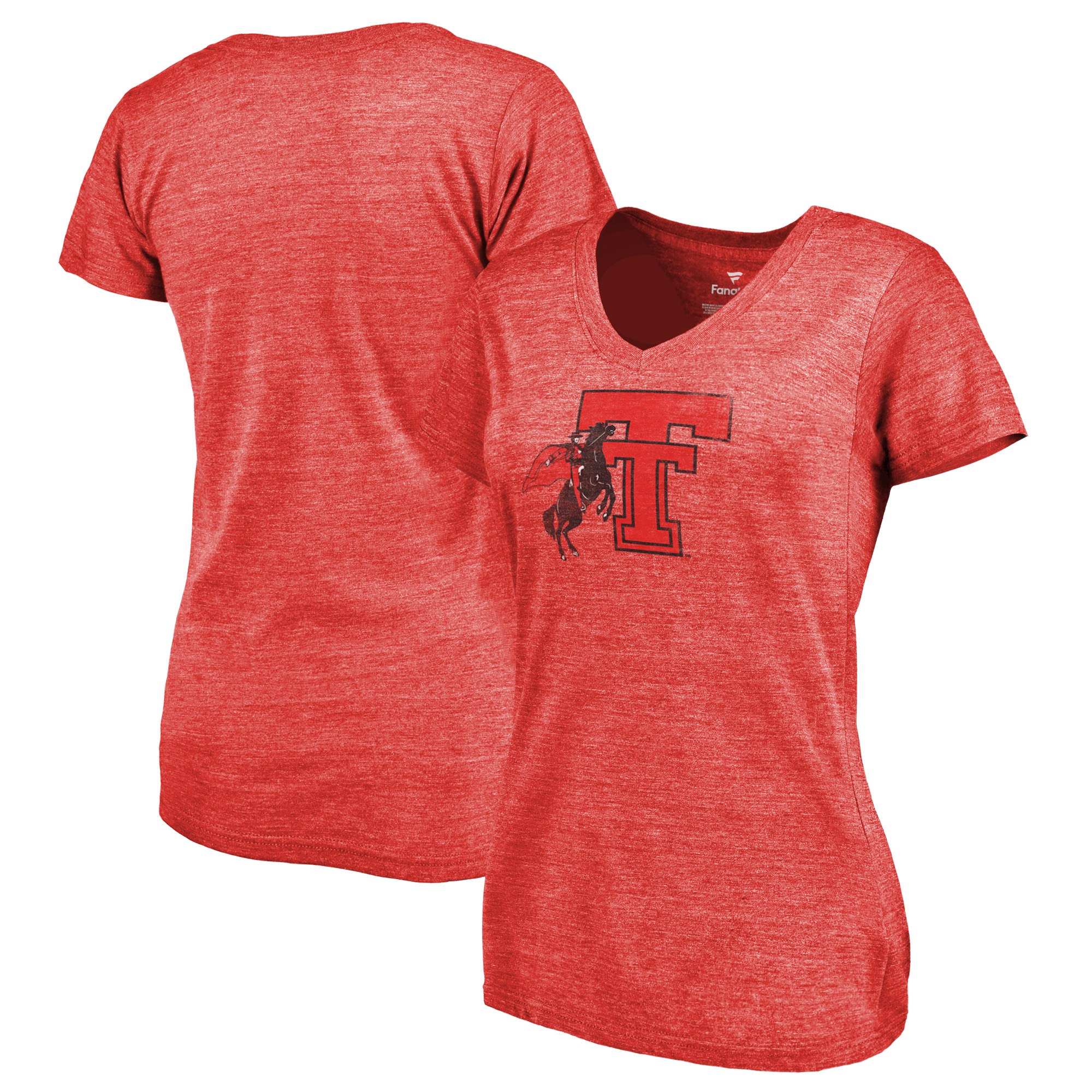 2020 NCAA Fanatics Branded Texas Tech Red Raiders Women Red College Vault Primary Logo TriBlend VNeck TShirt